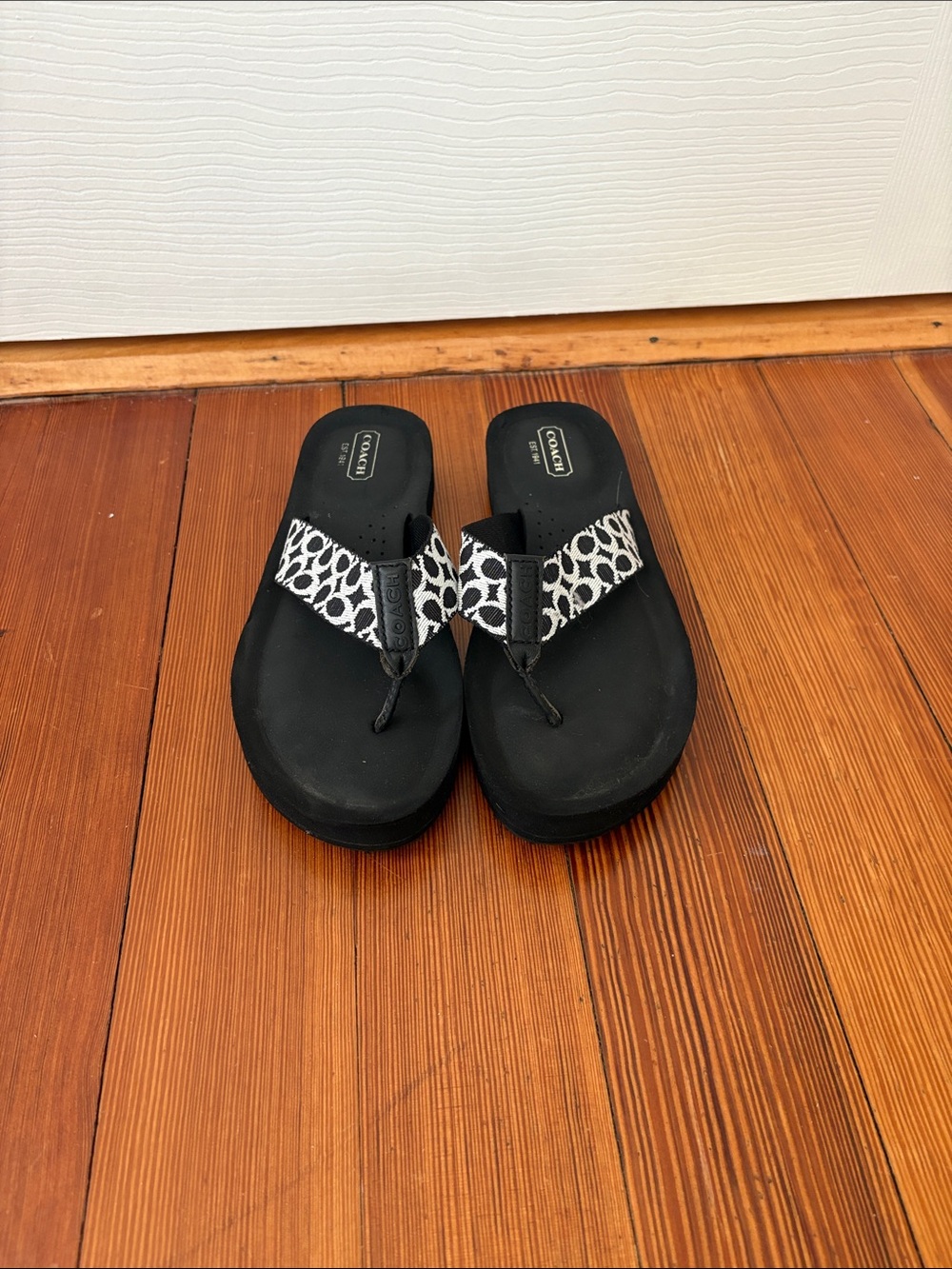 Coach Black Sandals with Monogram Strap
